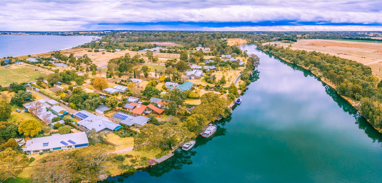 Aerial view of  Mitchell River and Eagle Point Bay, Gippsland, Australia