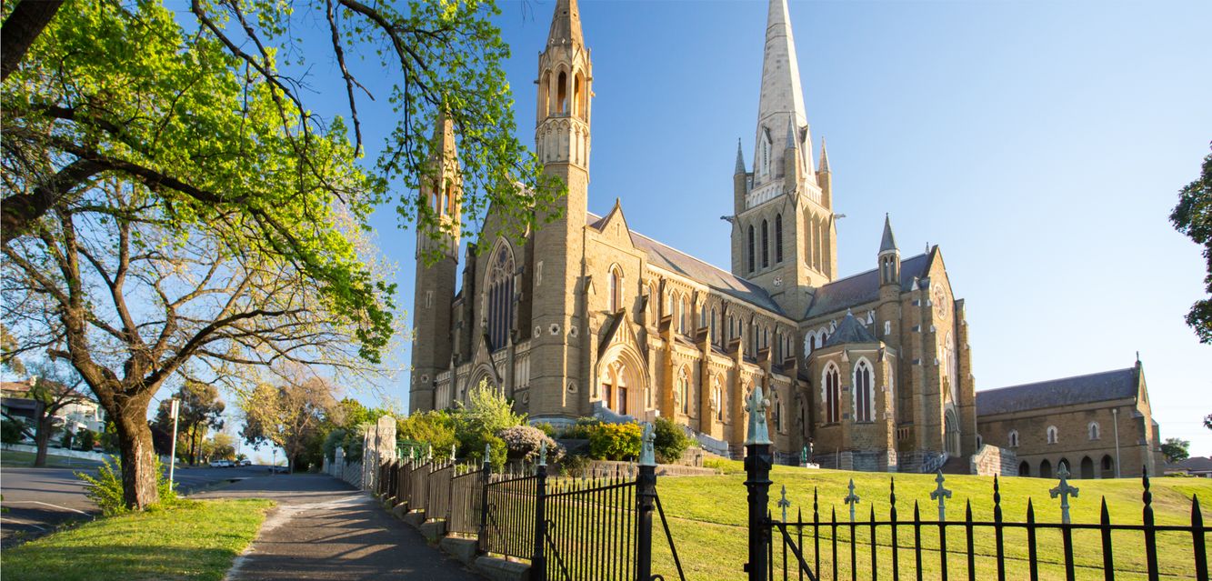 Bendigo’s Sacred Heart Cathedral basks in the late afternoon light.