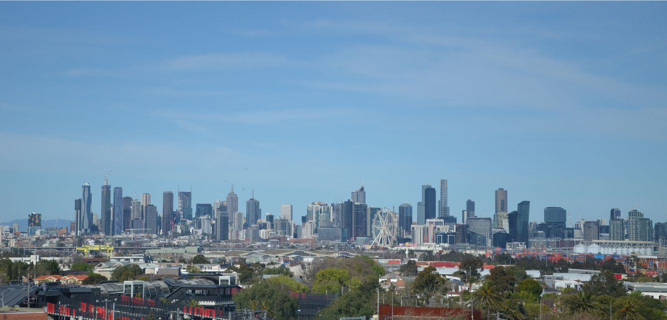 Melbourne’s CBD skyline from Footscray, a suburb near Brooklyn.