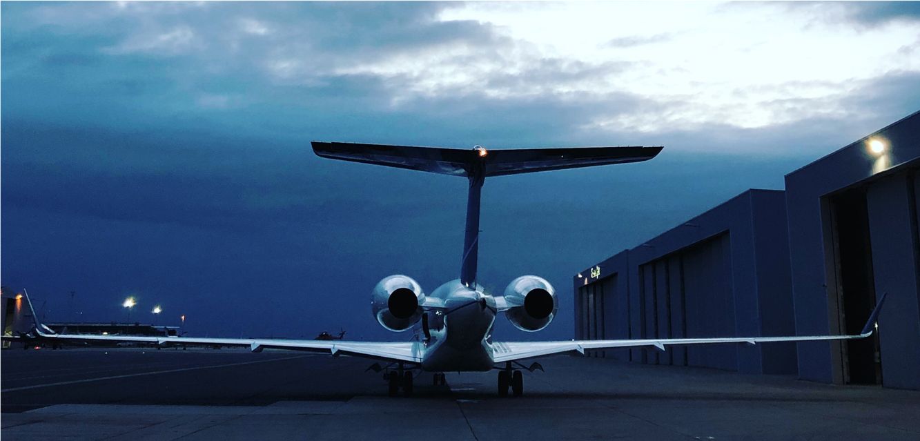 Small jet pushes back at Essendon Airport, Melbourne.