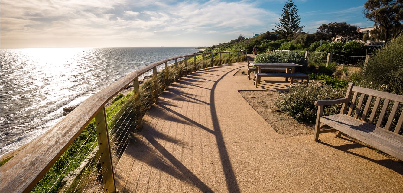Coastal pathway at Sandringham Beach near Highett, Melbourne.
