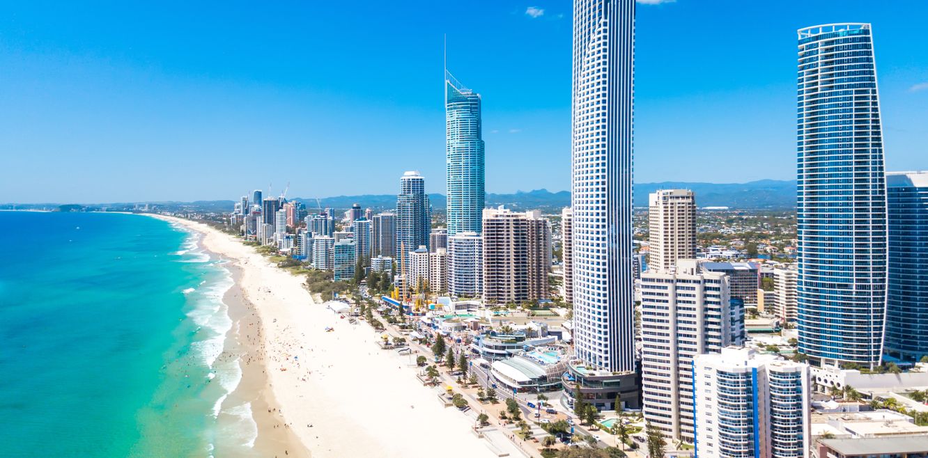 An aerial view of Surfers Paradise on the Gold Coast.