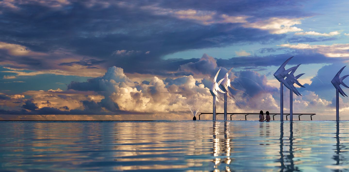 Sunrise views of Cairns Esplanade Lagoon.