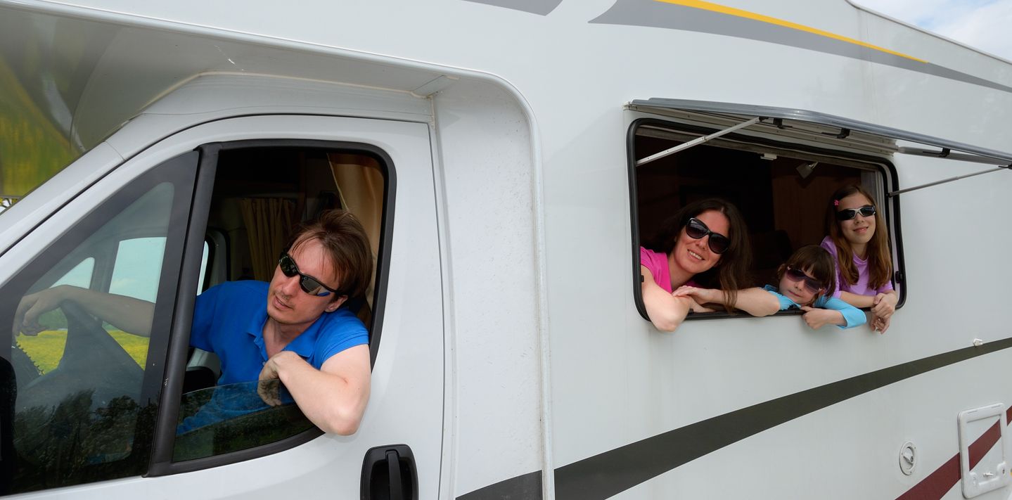 Family in a campervan.