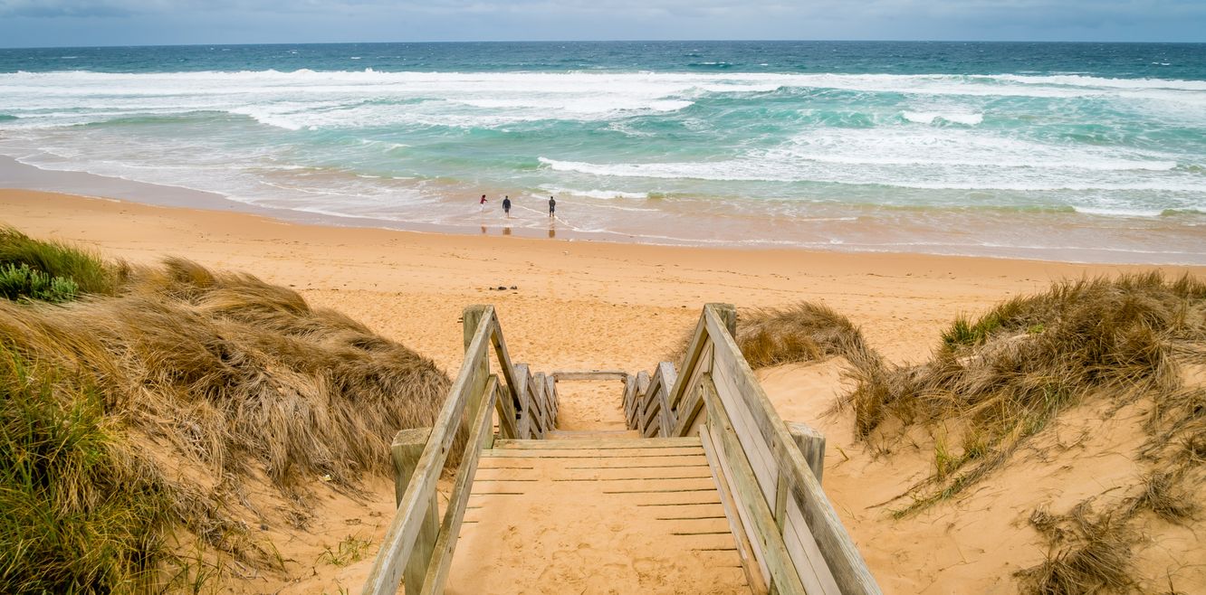 Stairs going down to the beach in Woolamai on Phillip island in Australia.