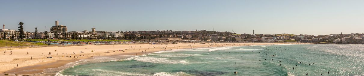 Panorama shot of Bondi beach, Sydney Australia.