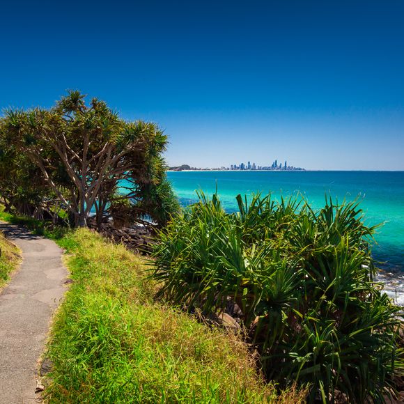 Admiring the city skyline from Burleigh Heads.