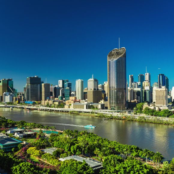 Aerial view of Brisbane CBD and Southbank.