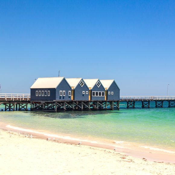 The four famous blue houses in Busselton Jetty.