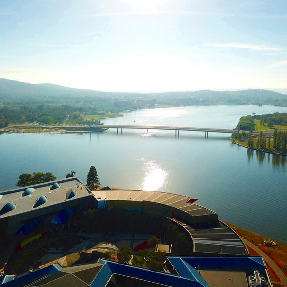 Lake Burley Griffin and the National Library of Australia in Canberra.