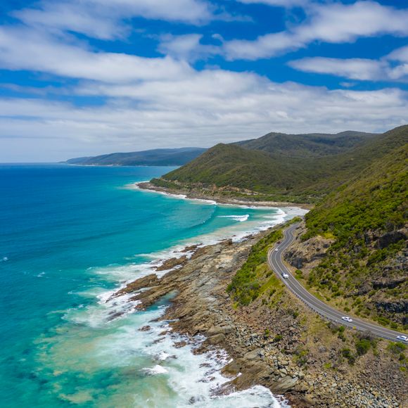 An aerial view of the Great Ocean Road.