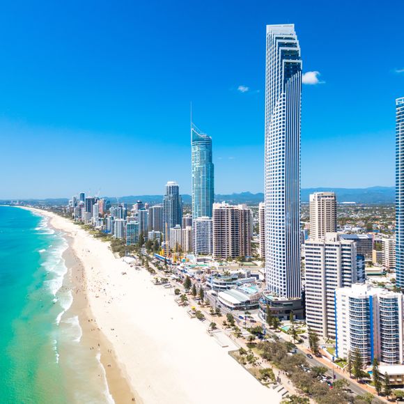 Surfers Paradise aerial view on a clear day on the Gold Coast.