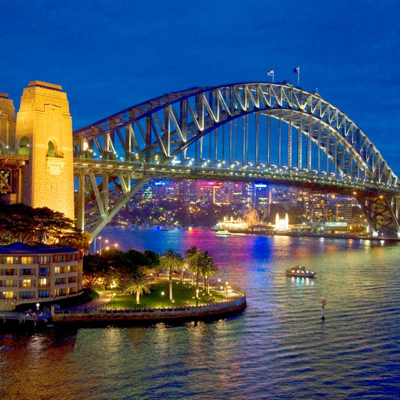 The Sydney Harbour Bridge at night.