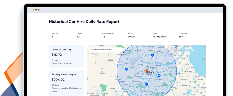 Mockup of the Vroom Group historical car hire daily rate report.